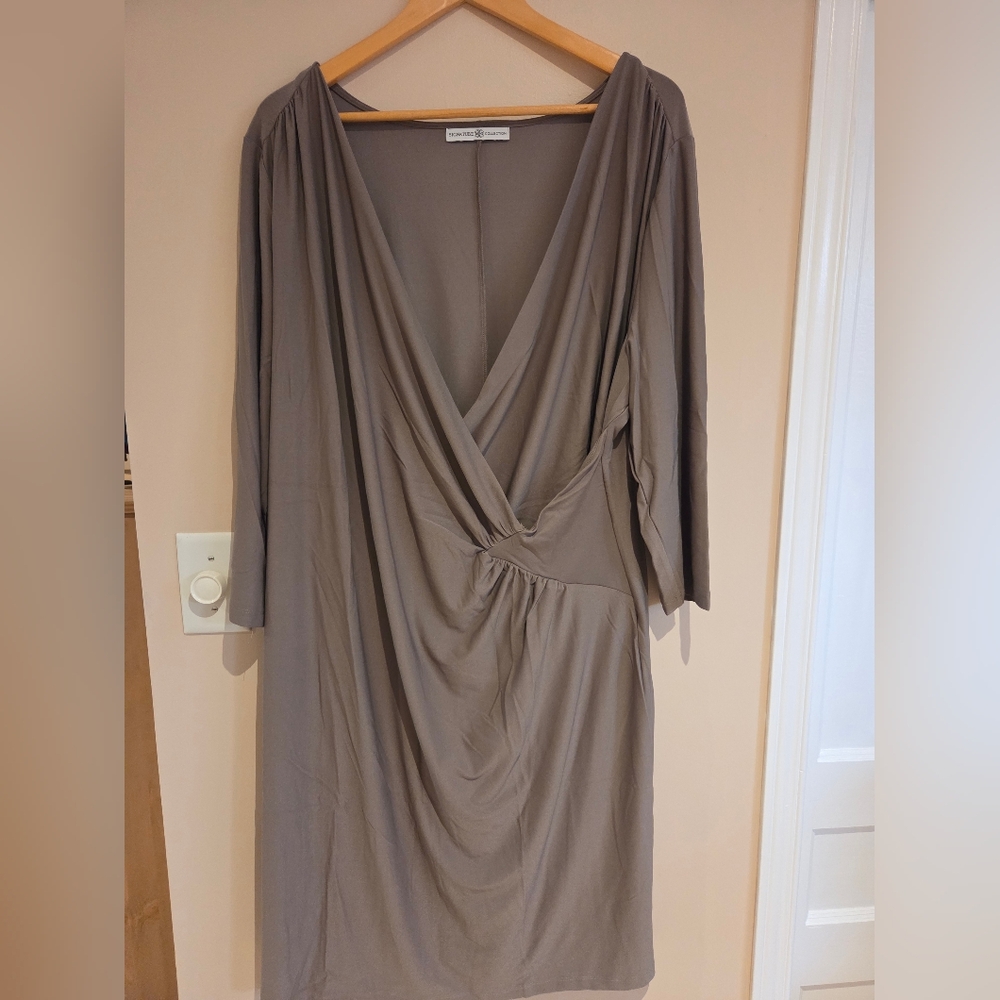 Avon Taupe Midi Dress with Draped Front